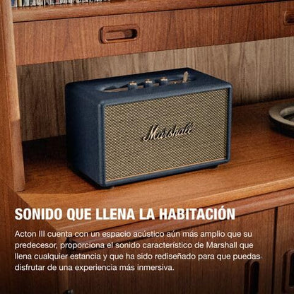 Marshall Acton III Bocina Bluetooth – Sonido Estéreo Potente con Controles de Bajos y Agudos | Funciona Conectada a la Corriente | Entrada Auxiliar de 3.5 mm | Azul Medianoche