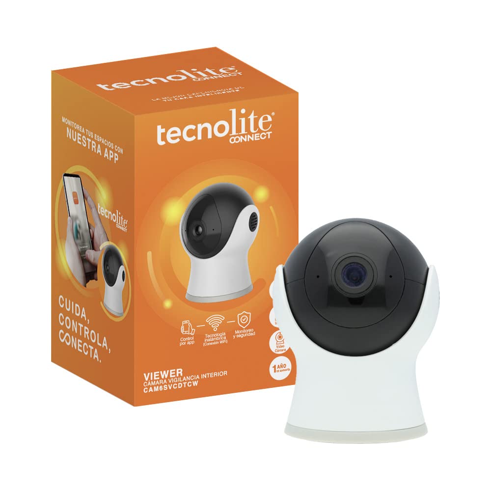 Tecnolite Connect - Cámara de Monitoreo Inteligente WiFi Interiores, Altavoz y Micrófono, Visión Nocturna, Compatible con App móvil y Asistentes de voz