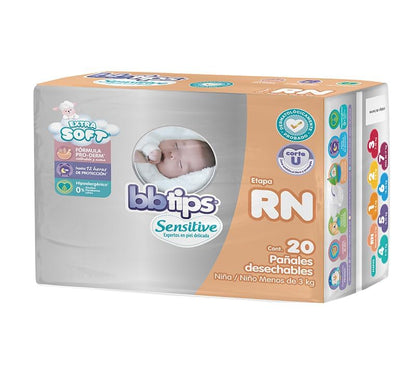BBtips Sensitive, Recien Nacido, 160 Pañales (8 paquetes con 20 pañales)