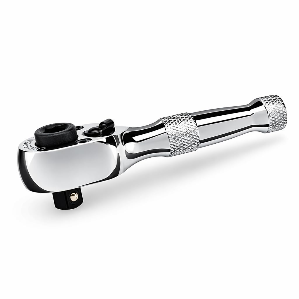 Powerbuilt Trinquete Stubby, mini llave de trinquete de 1/4 pulgadas, reversible de 72 dientes, espacios reducidos, liberación rápida - 940478