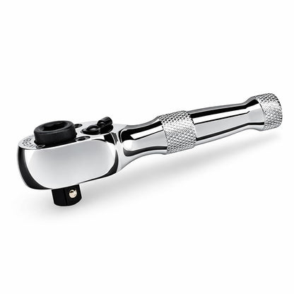 Powerbuilt Trinquete Stubby, mini llave de trinquete de 1/4 pulgadas, reversible de 72 dientes, espacios reducidos, liberación rápida - 940478