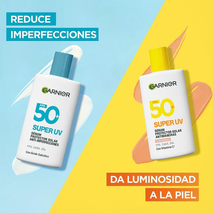 Garnier Super UV Protector Solar Facial Fluido Acabado Luminoso con Textura Invisible y Ligera, 40ml