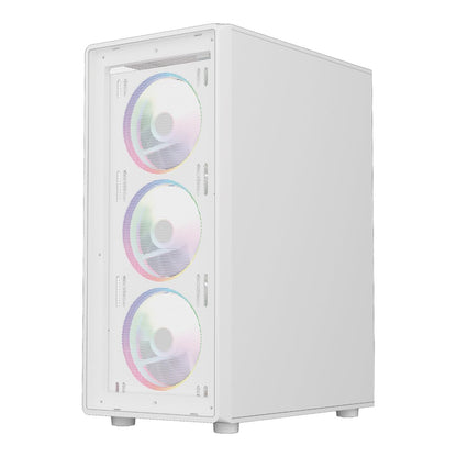 Balam Rush Gabinete Gamer Dragonfly Perform Aircool GM590AW ATX Media Torre 4 Fan RGB Cristal Templado USB 3.0 Blanco BR-935999