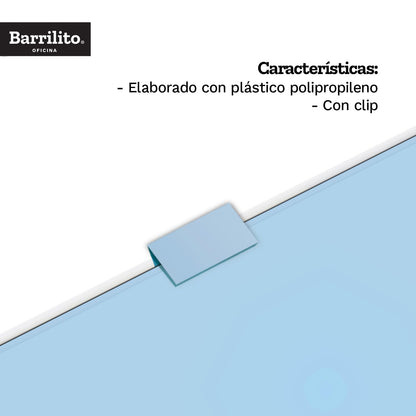 Barrilito Fólder Plástico Carta con Clip. Azul y Blanco. 24 pzas. F02Q