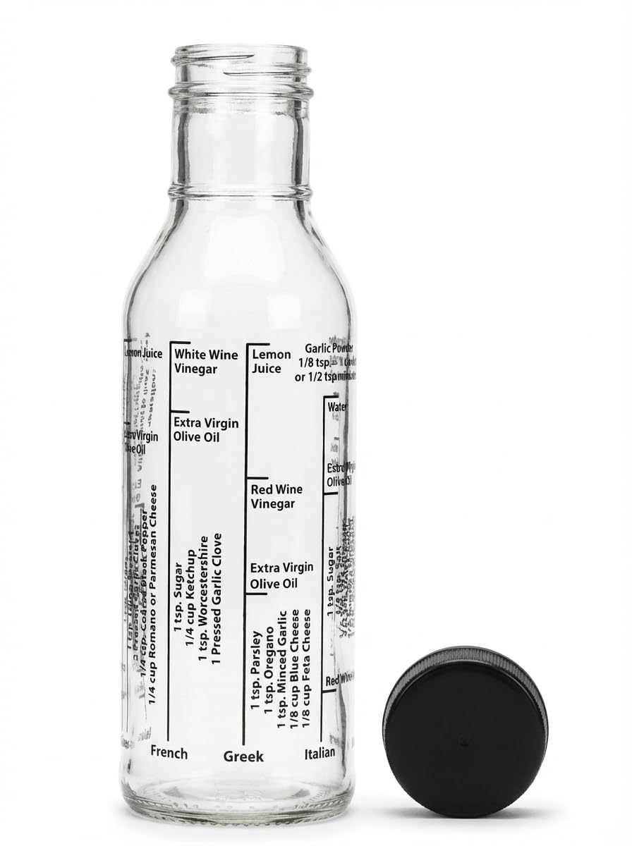 Kolder Salad Dressing Mixer Bottle for Light Recipes, Glass, 13-Ounce, Made in the USA, white
