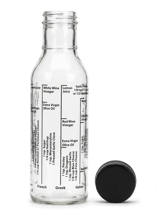 Kolder Salad Dressing Mixer Bottle for Light Recipes, Glass, 13-Ounce, Made in the USA, white