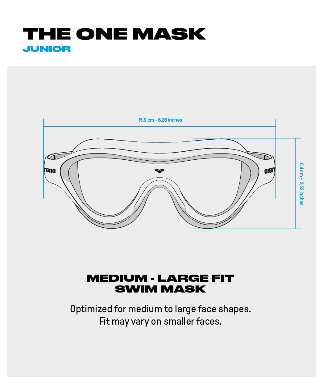 ARENA Unisex Youth The One Junior Swim Mask Goggles for Boys and Girls Ages 6 to 12 Large Fit Polycarbonate Lens
