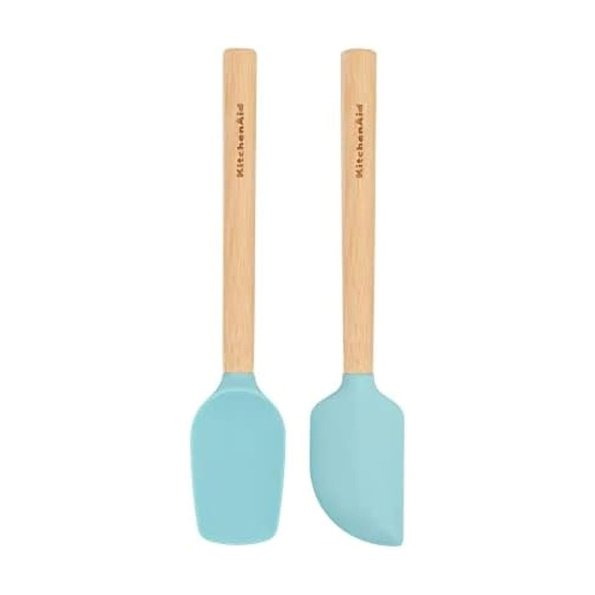 KitchenAid - Juego de mini espátulas con mango de madera de bambú con cabeza de silicona, juego de 2, Aqua Sky