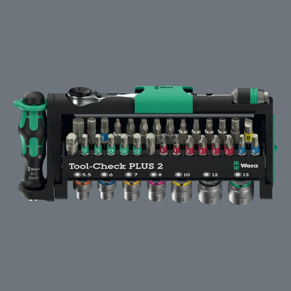 Wera 05049056001 Tool-Check PLUS 2, 39 piezas | Zyklop Mini se adapta a espacios reducidos, soporte Rapidaptor, perfiles Square-Plus (Robertson), componentes de bloqueo