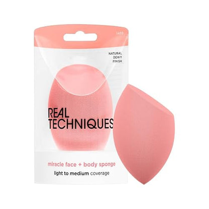 Real Techniques, Miracle Face + Body Sponge, Esponja Facial y Corporal, Tecnología de Espuma Suave y Flexible
