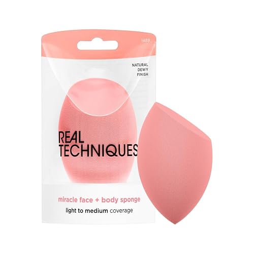 Real Techniques, Miracle Face + Body Sponge, Esponja Facial y Corporal, Tecnología de Espuma Suave y Flexible