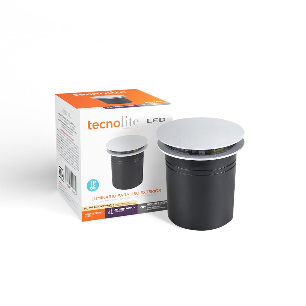Tecnolite - Lámpara de Piso LED Empotrable Exterior 1 W, Luz Suave Cálida, IP65, LED Integrado
