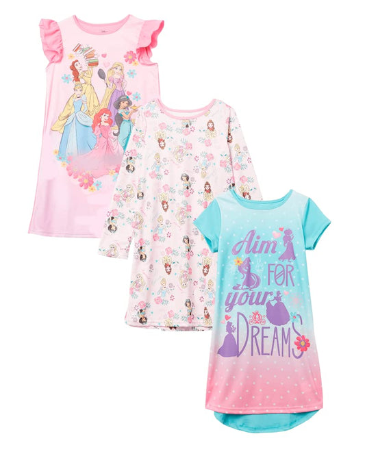 Disney Girls’ Big Princess Nightgowns, Pack of 3