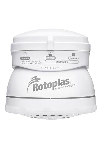Rotoplas Regadera eléctrica, EcoDucha, Regadera de Baño Eléctrica de Bajo Consumo, con Doble Cámara de Calefacción, Potencia: 5000 Watts, 127 V ~ 60 Hz, Color: Blanco