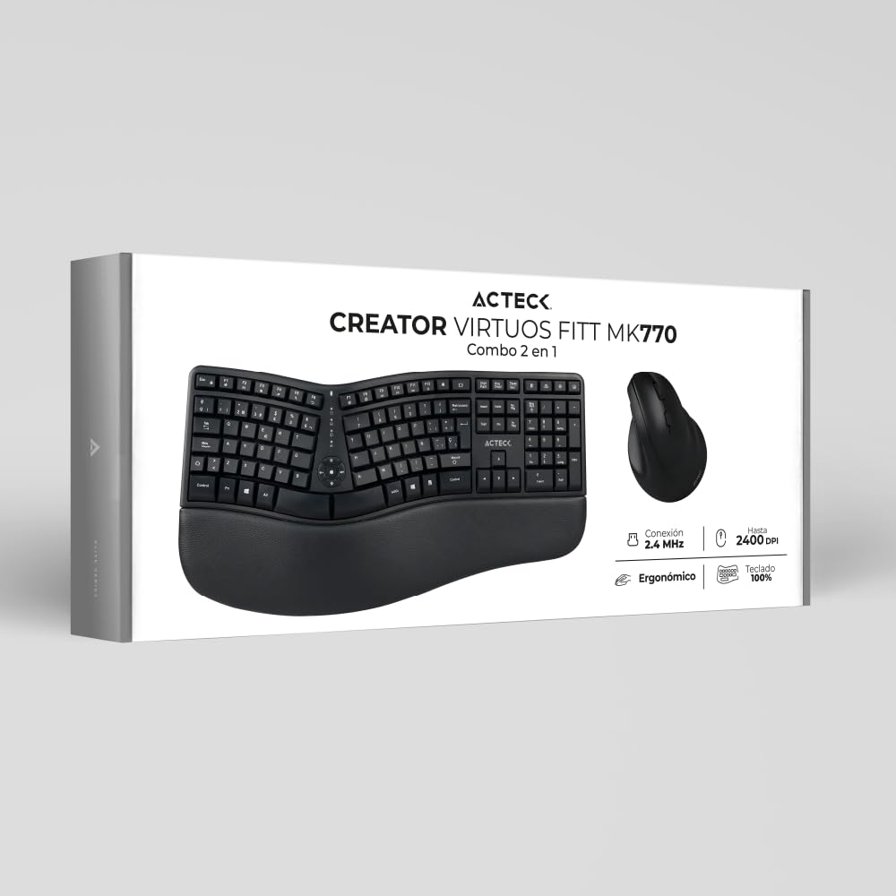 Acteck Kit Teclado y Mouse VIRTUOS Fitt MK770 Inalambrico USB-C Negro AC-936248