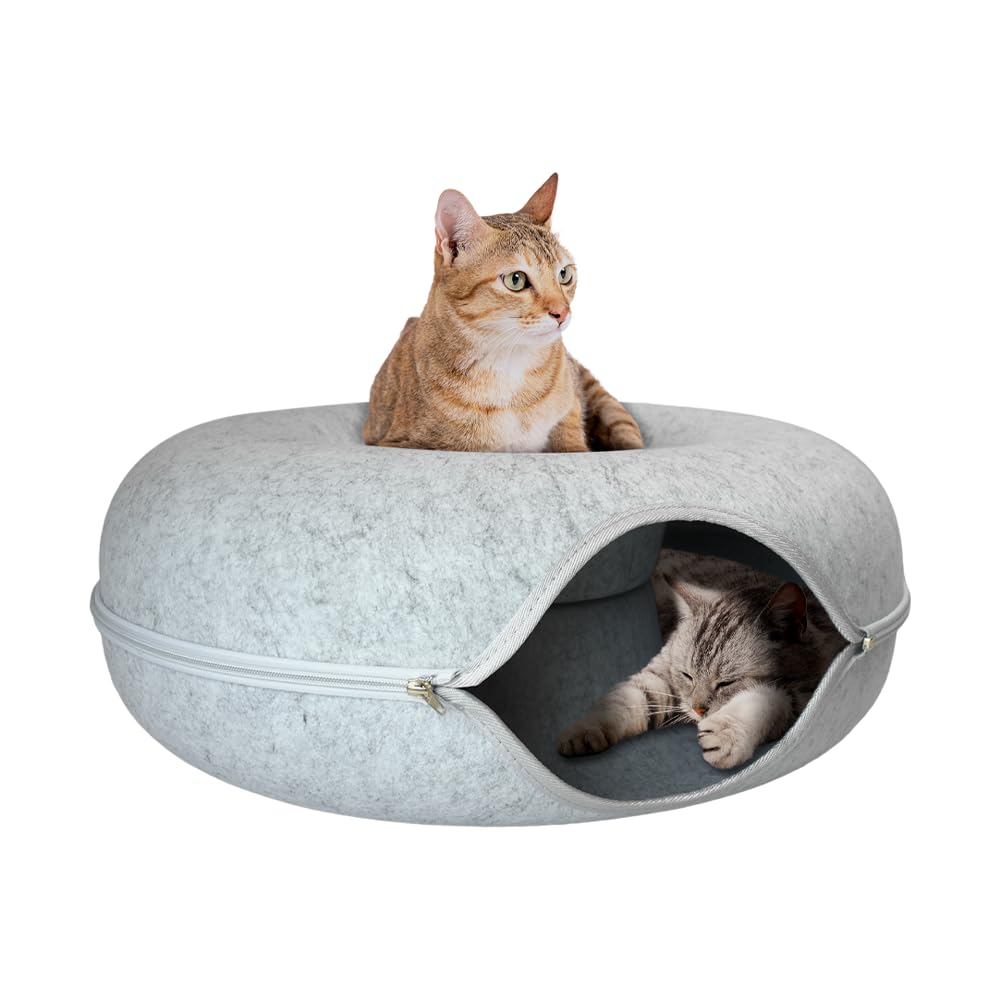 Fancy Pets Cama Cueva Dona para Gato Chico Gris Perla 50 cm x 20 cm Fieltro Resistente y Multifuncional