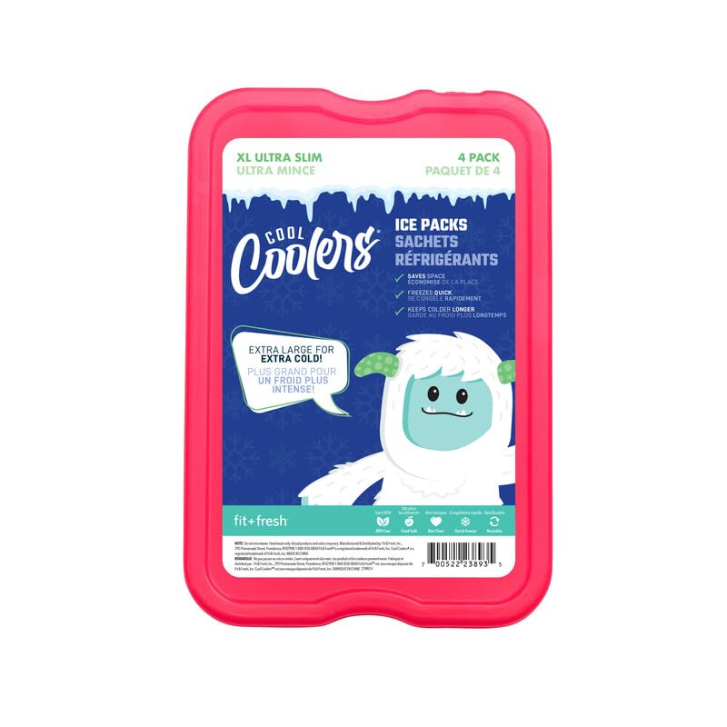 Cool Coolers by Fit + Fresh, reutilizables y de larga duración XL Slim Ice Packs, paquetes fríos para loncheras, paquete de hielo para bolsas de almuerzo. Accesorios para camping, playa, almuerzo y trabajo, paquete de 12 unidades, multicolor