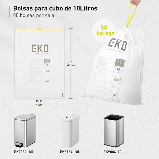 EKO Bolsas de Basura extrafuertes con cordón Tamaño B. 7-10 Litros. 80 unidades
