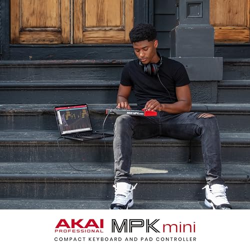 Akai Professional MPK Mini MK3 - Teclado Controlador MIDI USB de 25 Teclas con 8 Drum Pads, 8 Perillas, Software de Producción Musical y Native Instruments Sound Package (NKS Integration)