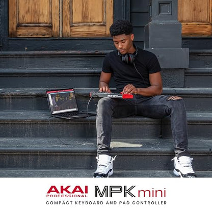 Akai Professional MPK Mini MK3 - Teclado Controlador MIDI USB de 25 Teclas con 8 Drum Pads, 8 Perillas, Software de Producción Musical y Native Instruments Sound Package (NKS Integration)