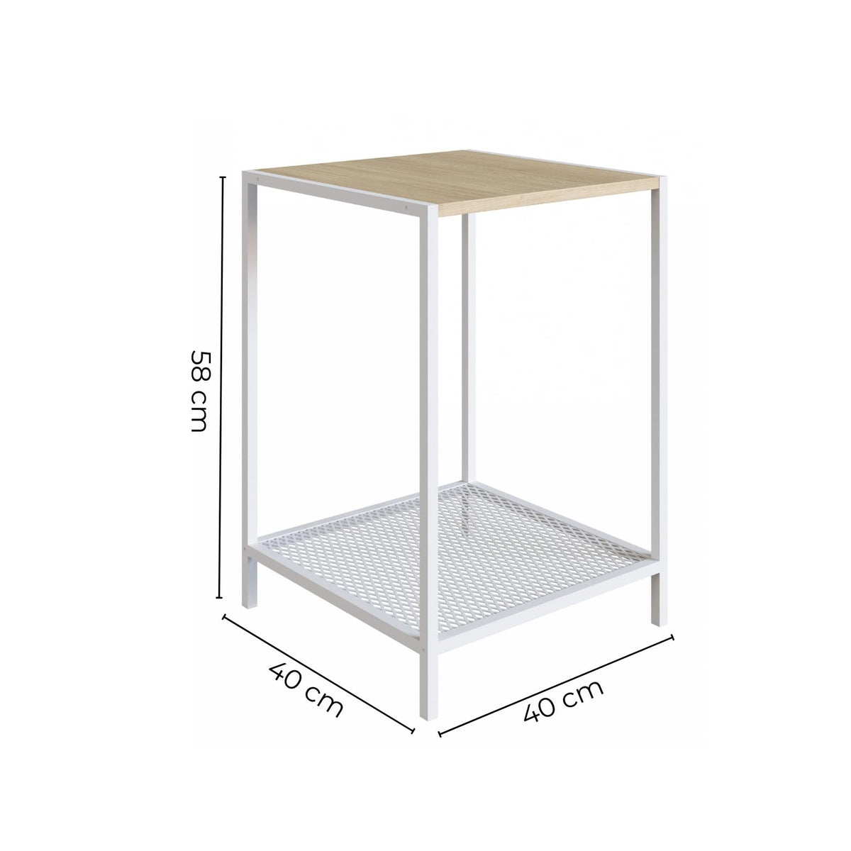 TUGOW Mesa Lateral Ted Color Blanco y Madera con 1 Entrepaño y Estructura Metálica de Acero MDP.