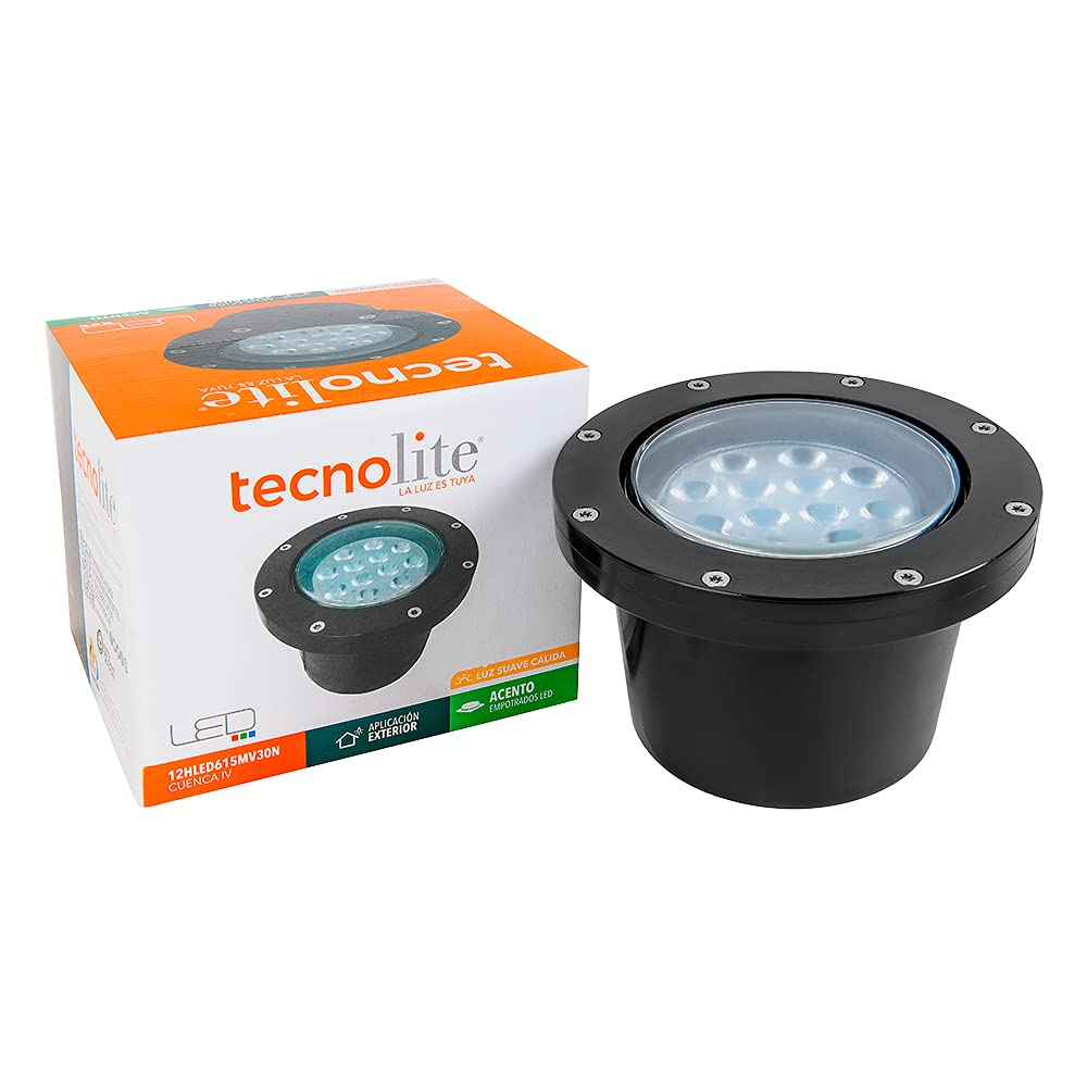Tecnolite - Lámpara de Piso LED Empotrable Ideal Zona Costera 12 W, Luz Suave Cálida, IP65, IK06, LED integrado