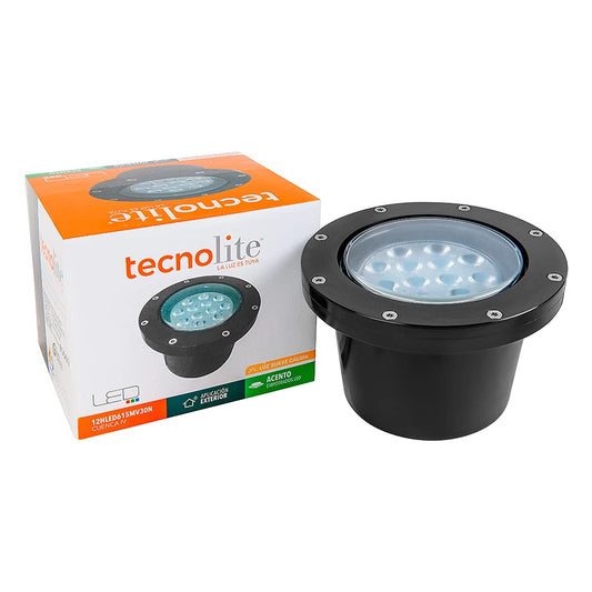 Tecnolite - Lámpara de Piso LED Empotrable Ideal Zona Costera 12 W, Luz Suave Cálida, IP65, IK06, LED integrado