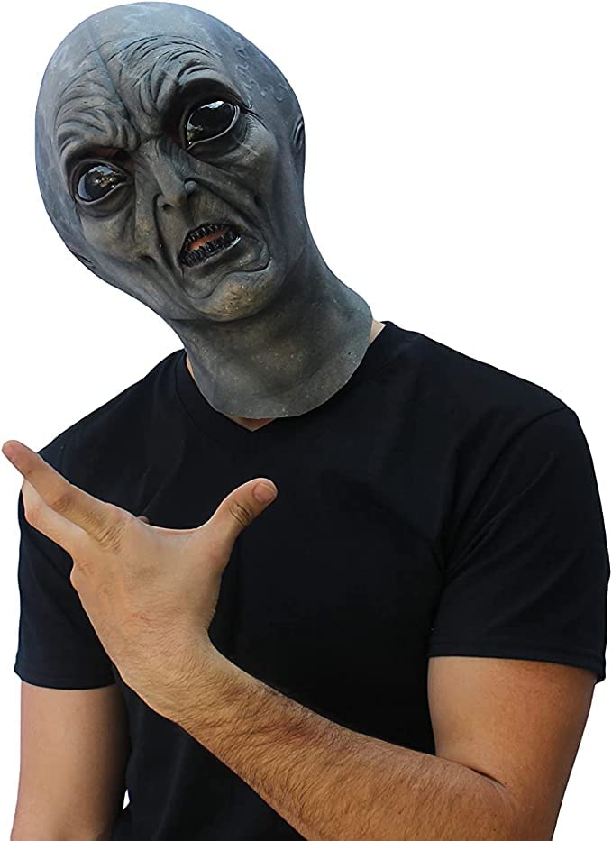 Evil Invader 51, Máscara de Alien Gris del Área 51, Disfraz de Marciano Alienígena Ideal para Halloween y Fiestas de Disfraces