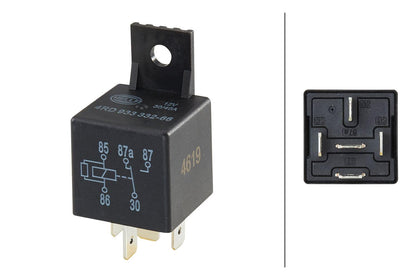 Hella Relé de Corriente de Trabajo 933332661, 12 V, 5 Polos, Negro, Con Soporte