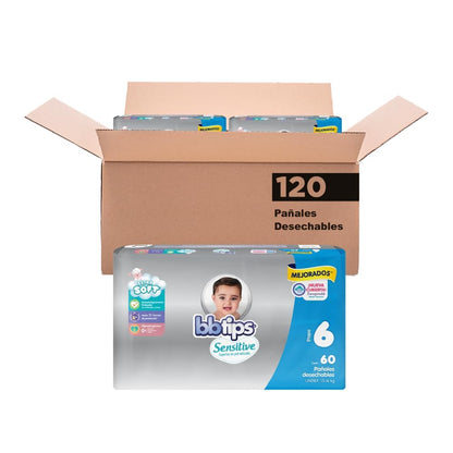 Pañal Bbtips Sensitive para Bebé, Extractos de Caléndula y Avena - Talla 6 (120 Unidad) - 120