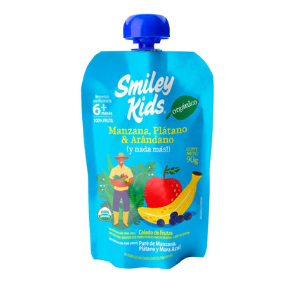 Smiley Kids Mix Manzana Papilla Orgánica 18x90g | Tipo: papilla infantil, dieta orgánica, color natural, sin aditivos artificiales, pack 18 unidades de 90g