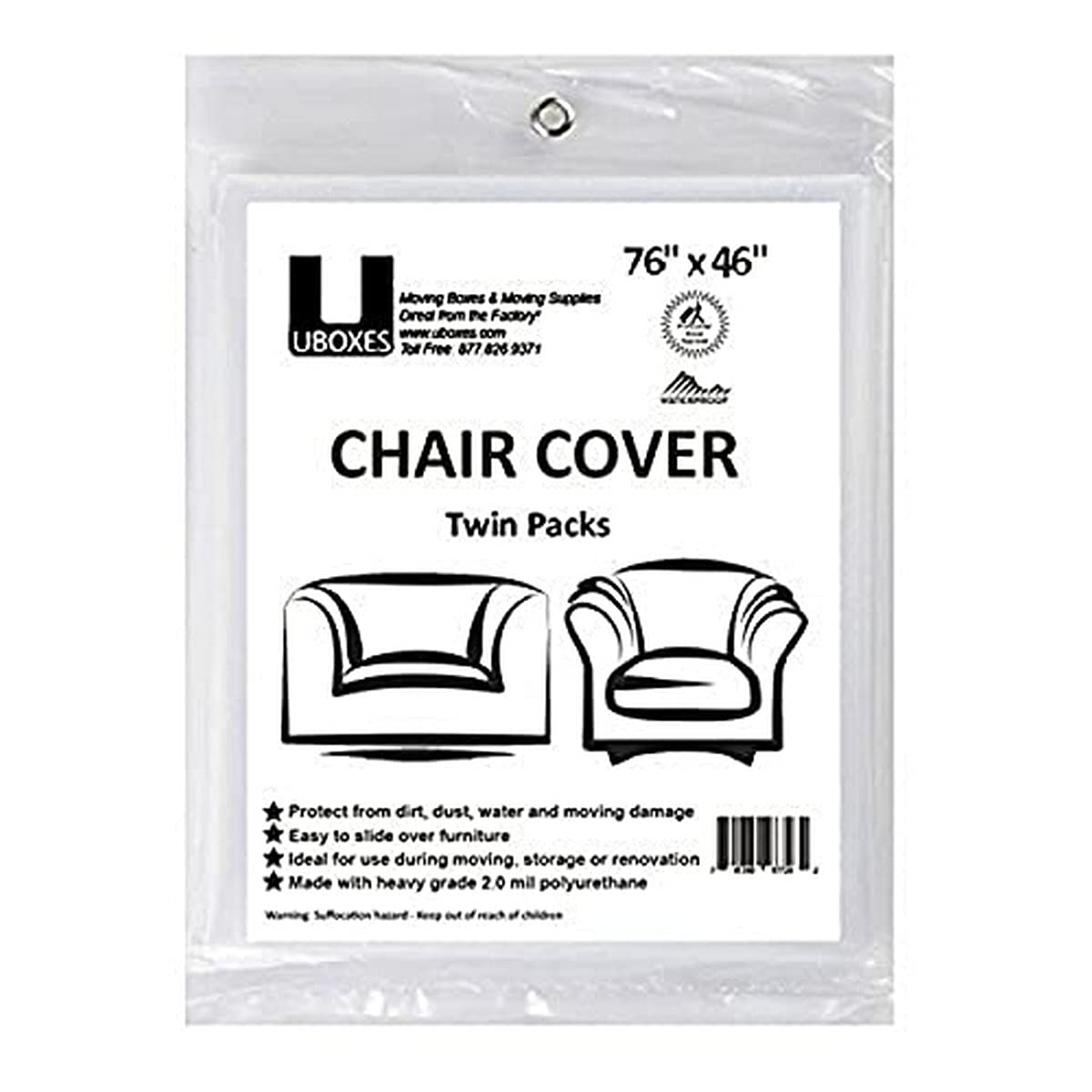 uBoxes Chair Protective Poly Covers, 72 x 46 inch, 2 Pack