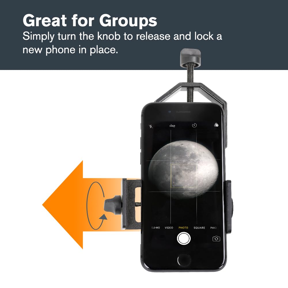 Celestron – Adaptador de fotografía de Smartphone para telescopio – Adaptador de Smartphone Digiscoping – Captura Fotos y Video a través de tu telescopio o mira Ocular