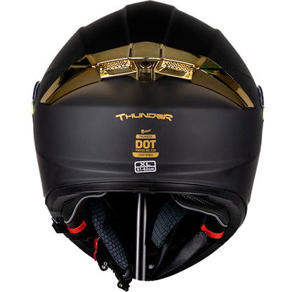 KOV Casco Thunder ABATIBLE Negro Dorado para Moto Mica Dorada Certificado Dot