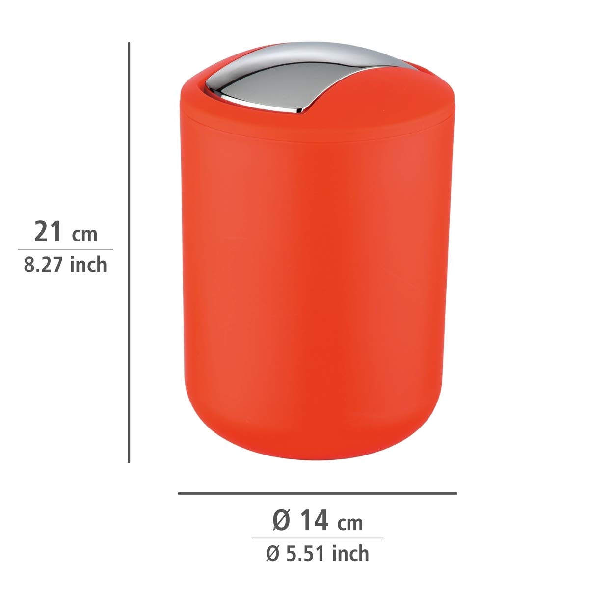 Wenko Brasil S - Cubo de basura con tapa oscilante, color rojo coral, absolutamente irrompible, capacidad: 2 L, plástico (TPE), 14 x 21 x 14 cm, color rojo coral