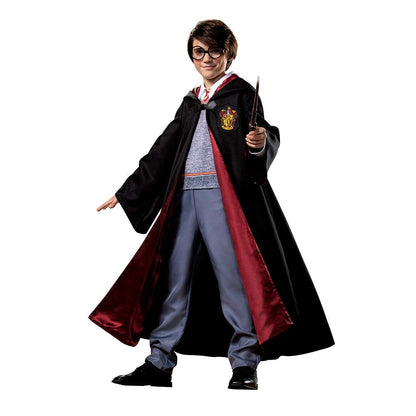 Disfraz de Harry Potter de Alta Calidad, Bata y Overol con Capucha para niños, Talla L (10-12), Negro y Rojo (107539G)