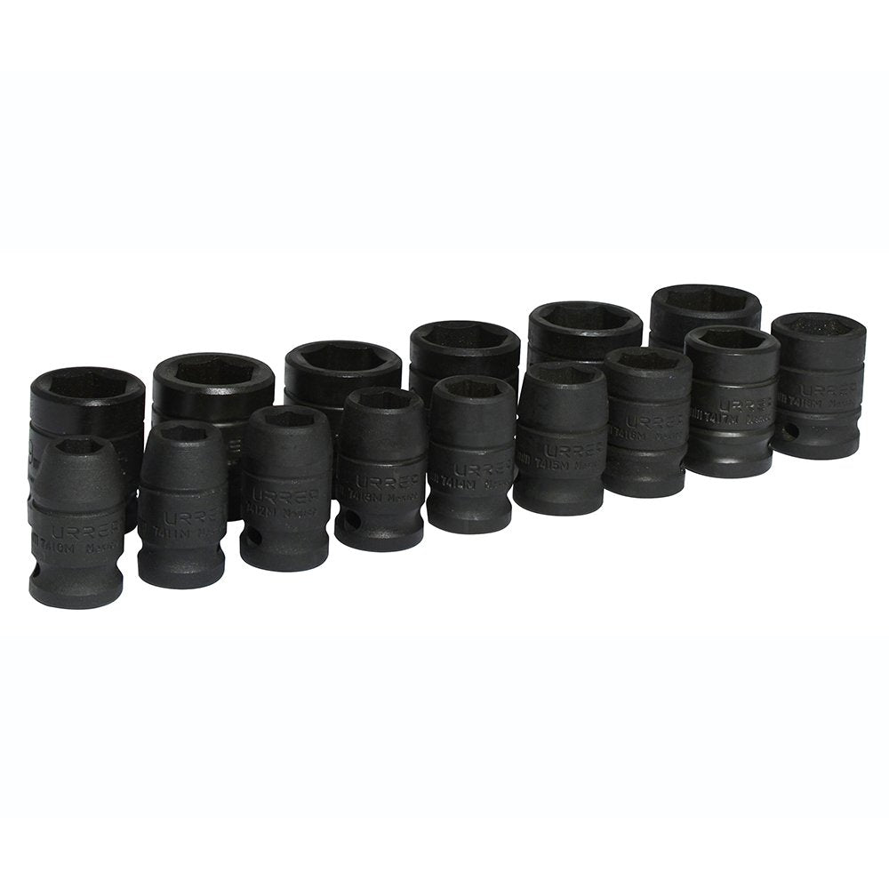Urrea 74204M Juego de dados de impacto cuadro de 1/2", 6 puntas, métricos, 15 piezas - 15 piezas