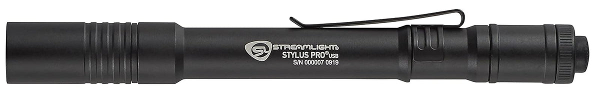 Streamlight 66134 Stylus Pro 350-Lúmenes Recargable USB LED Linterna de Bolígrafo con Cable USB y Funda de Nylon, Negra