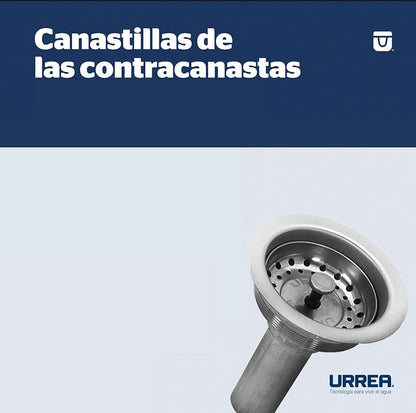 URREA 3814 Contra Canasta para Fregadero con Tubo de Latón, Terminado Acero Inoxidable