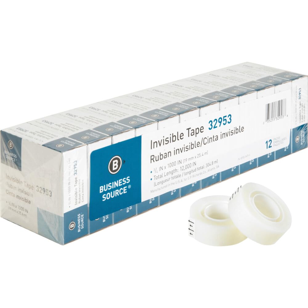 Wholesale CASE of 15 - Bus. Source Premium Invisible Tape Value Pack-Invisible Tape, 1 Core, 3/4x1000, 12/PK, Clear by BSN