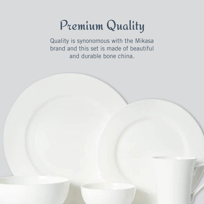 Mikasa Delray - Juego de vajilla blanca de 40 piezas, servicio para 8, platos de porcelana duraderos, cuencos y tazas, apto para lavaplatos y microondas