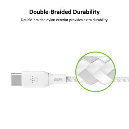 Belkin - Cable USB C a USB C, paquete de 2 unidades, 6.5 pies, 100 W, cargador tipo C, cable de cargador para iPhone, suave, trenzado, flexible para iPhone 16, Galaxy S25, Pixel 9, Airpods, iPad Pro