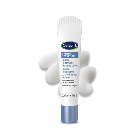 Cetaphil Optimal Hydration Sérum Ojos Ácido Hialurónico Piel Sensible 15 ml | Con HydroSensitiv Complex, ayuda a hidratar, calmar sensibilidad y mejorar apariencia de ojeras, bolsas e hinchazón.
