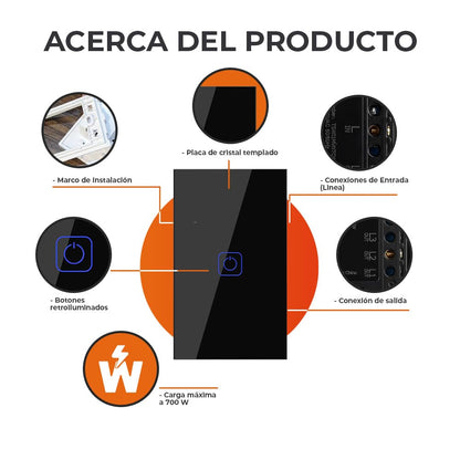 Tecnolite Connect - Apagador Inteligente Táctil WiFi 1 Circuito, Sin Cable Neutro, Compatible con App móvil, Alexa, Google y Siri, Interruptor Inteligente