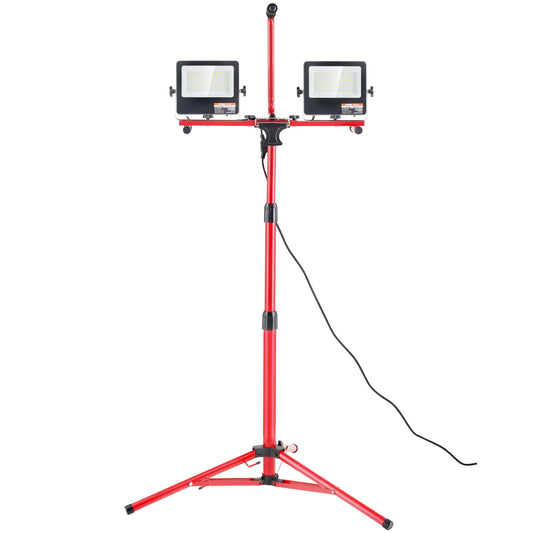 VEVOR Luz de trabajo LED con soporte, luz de trabajo LED de doble cabezal de 10 000 lúmenes con trípode ajustable y plegable de 70 a 170 cm, trípode resistente al agua IP65,temperatura de 5000 Kelvin.