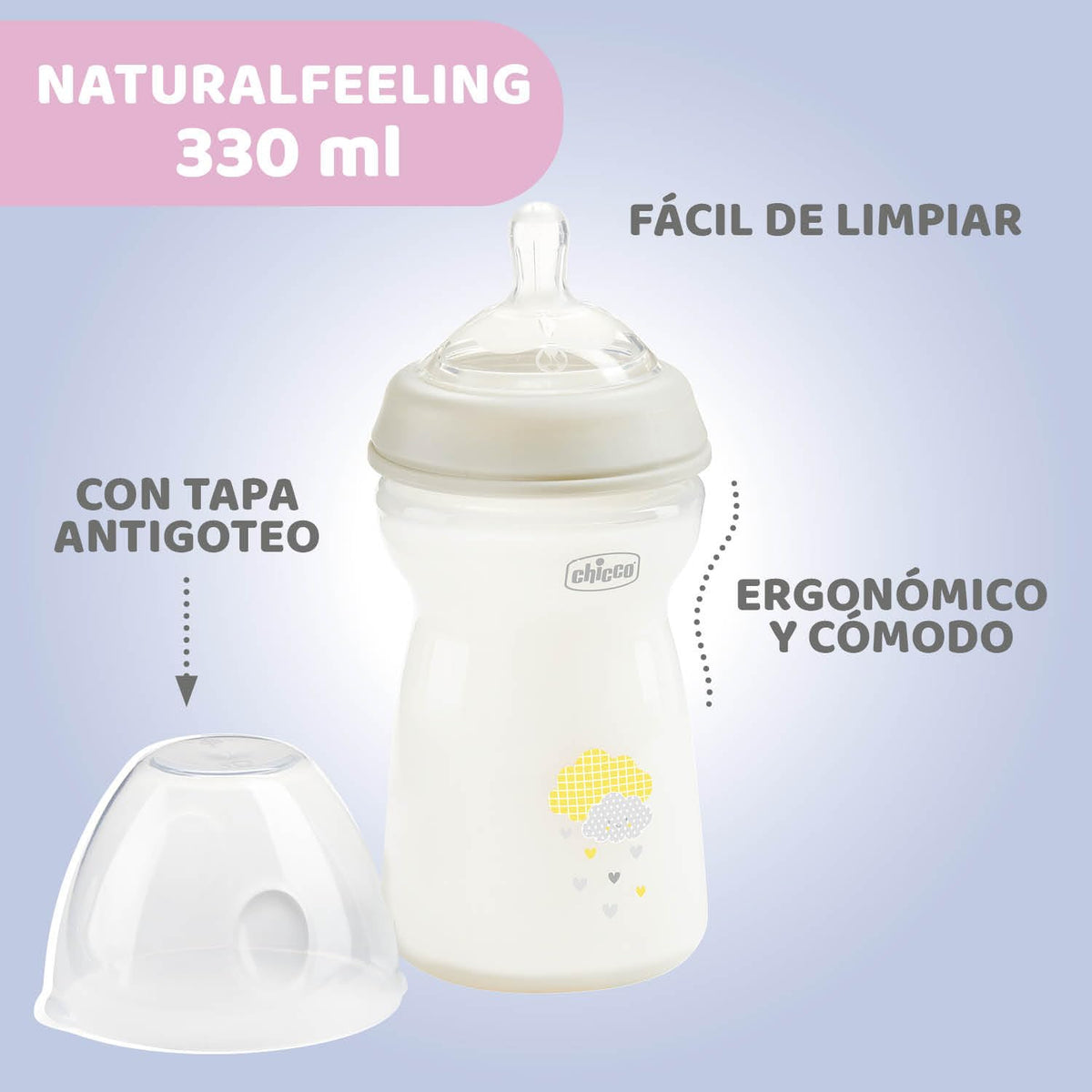 CHICCO, Biberón Natural Feeling, Color Blanco, 330 ml