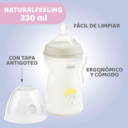 CHICCO, Biberón Natural Feeling, Color Blanco, 330 ml