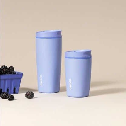 Owala SmoothSip Slider - Vaso de café aislado de acero inoxidable, taza de café helado reutilizable, taza de viaje de café caliente, sin BPA, 567 g, fuera del azul