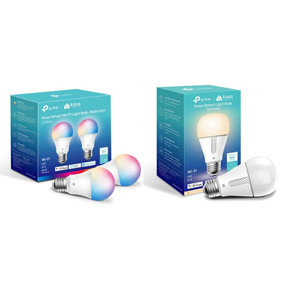 Kasa Smart Light Bulbs, Full Color Changing Dimmable Smart WiFi Bulbs Works 2-Pack (KL125P2), multicolor + KL110 - Bombilla LED Smart Wi-Fi Alexa funciona con Alexa y Google Home,800 lm, blanco suave