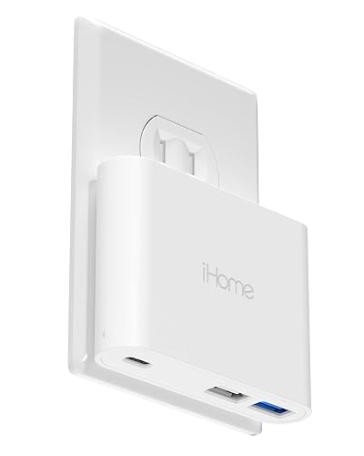 iHome Cargador de Pared USB multipuerto 32 W AC Pro: estación de Carga para Varios Dispositivos con 3 Puertos USB (1 USB-C, 2 USB-A): Carga rápida, compatibilidad Universal